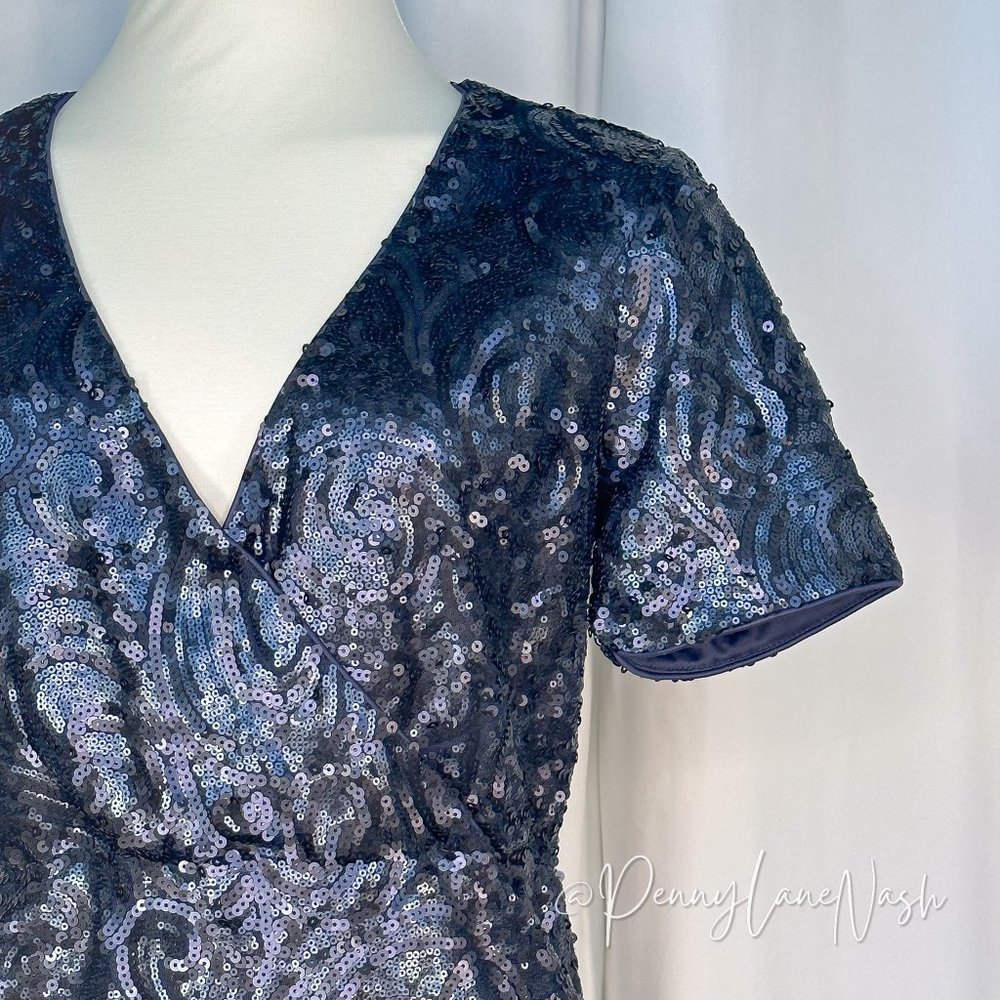 Francesca's Delany Sequined Fax Wrap Dress Navy - Picture 2 of 7